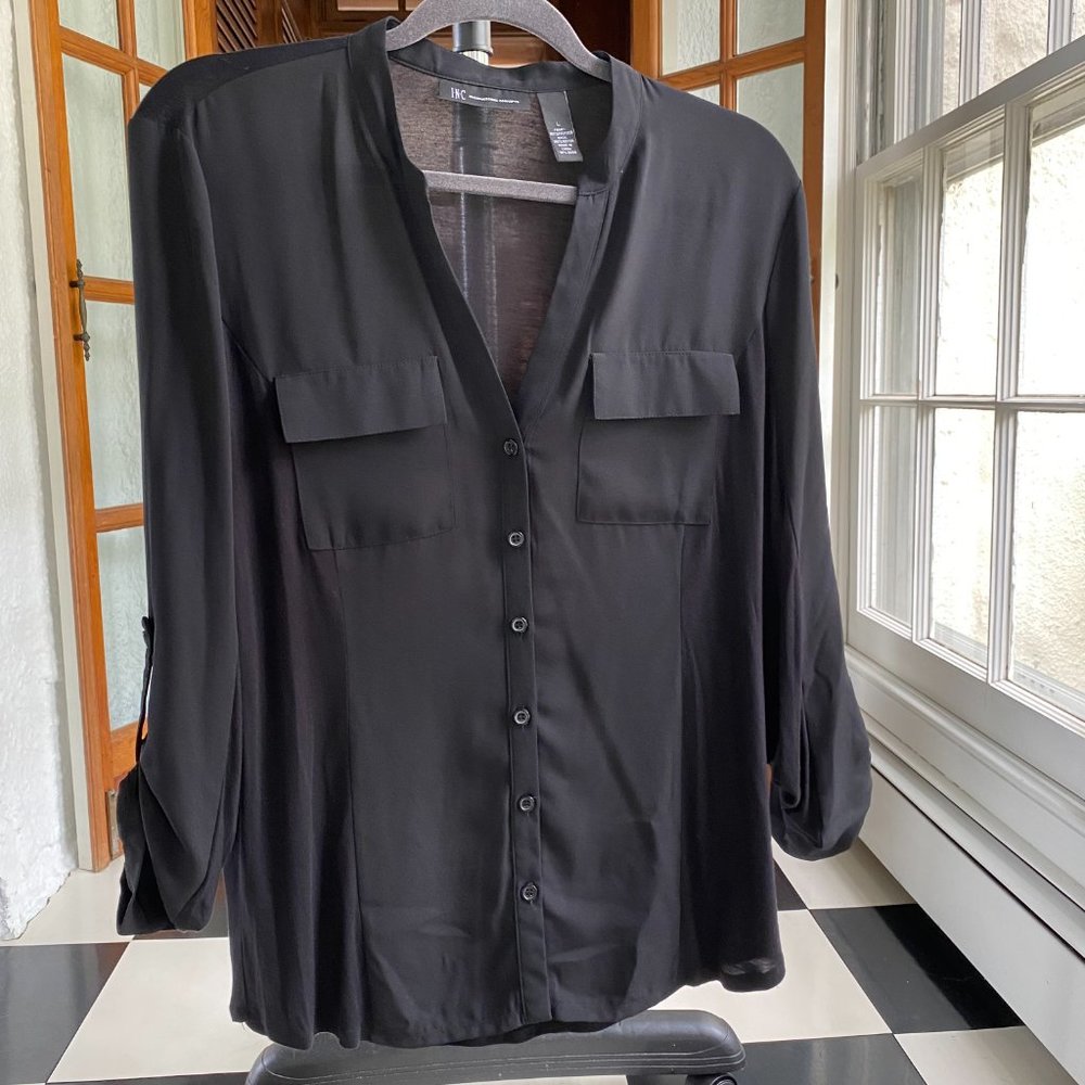 INC International Concepts Women's Black Dress Shirt from The Dolly Collection